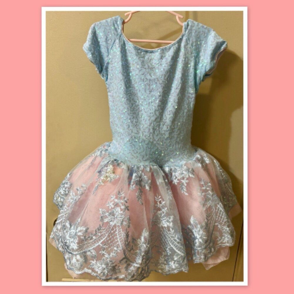 REVOLUTION Pastel Pink Blue Sequined Tulle Ballet Tutu Dance Costume ~ Size MC